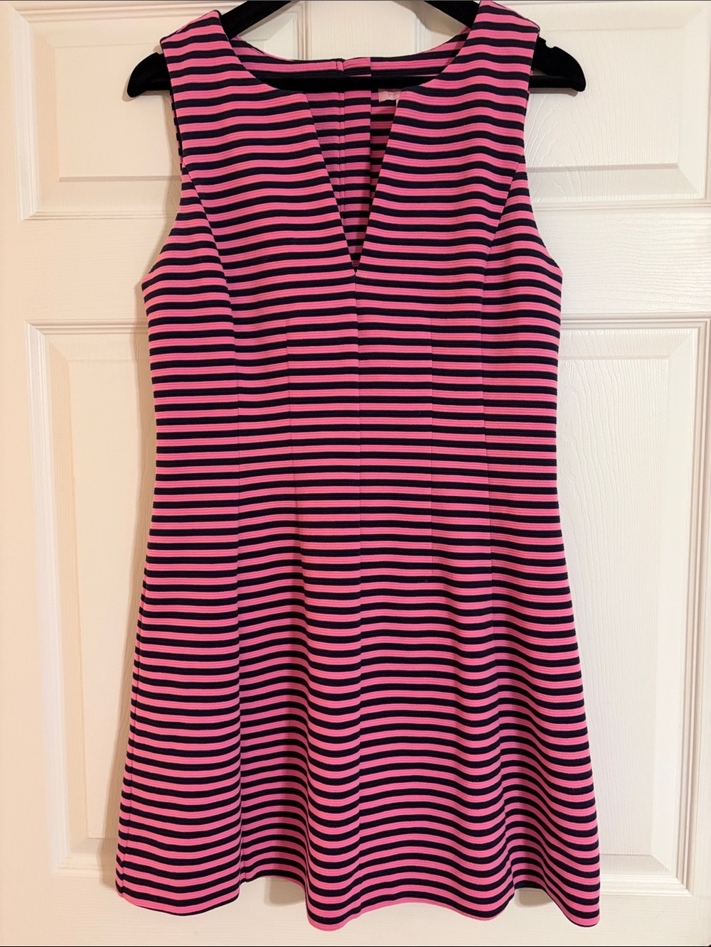 Lilly Pulitzer Brielle Fit & Flare Dress Hotty Pink Navy Ottoman Stripe - Size L